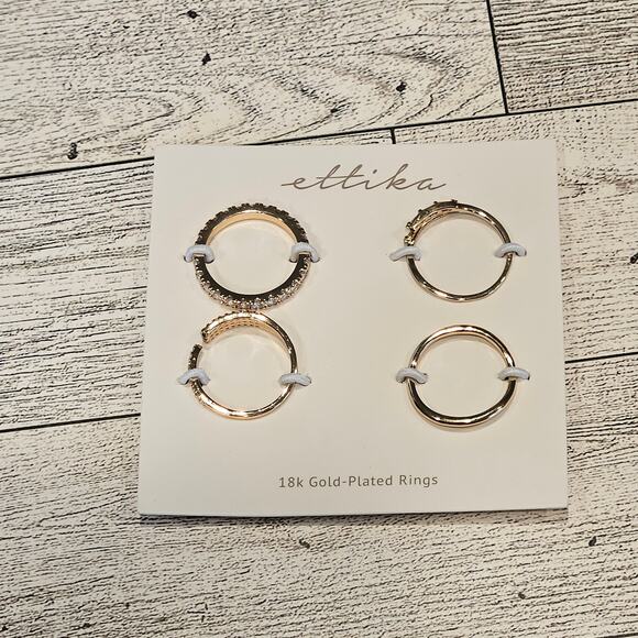 Ettika 18K Gold Plated Crystal Embellished Ring Set of Four Glam Stack Size 8 - Picture 2 of 9
